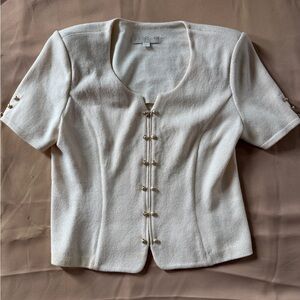 St. John Cream Blouse with Gold Accents